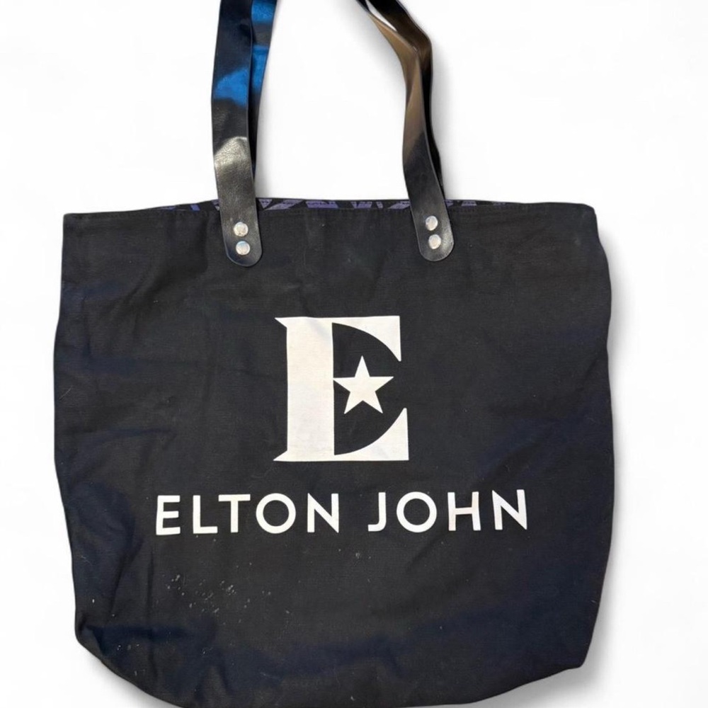 ELTON JOHN  Farewell tour black cotton tote bag with white logo.